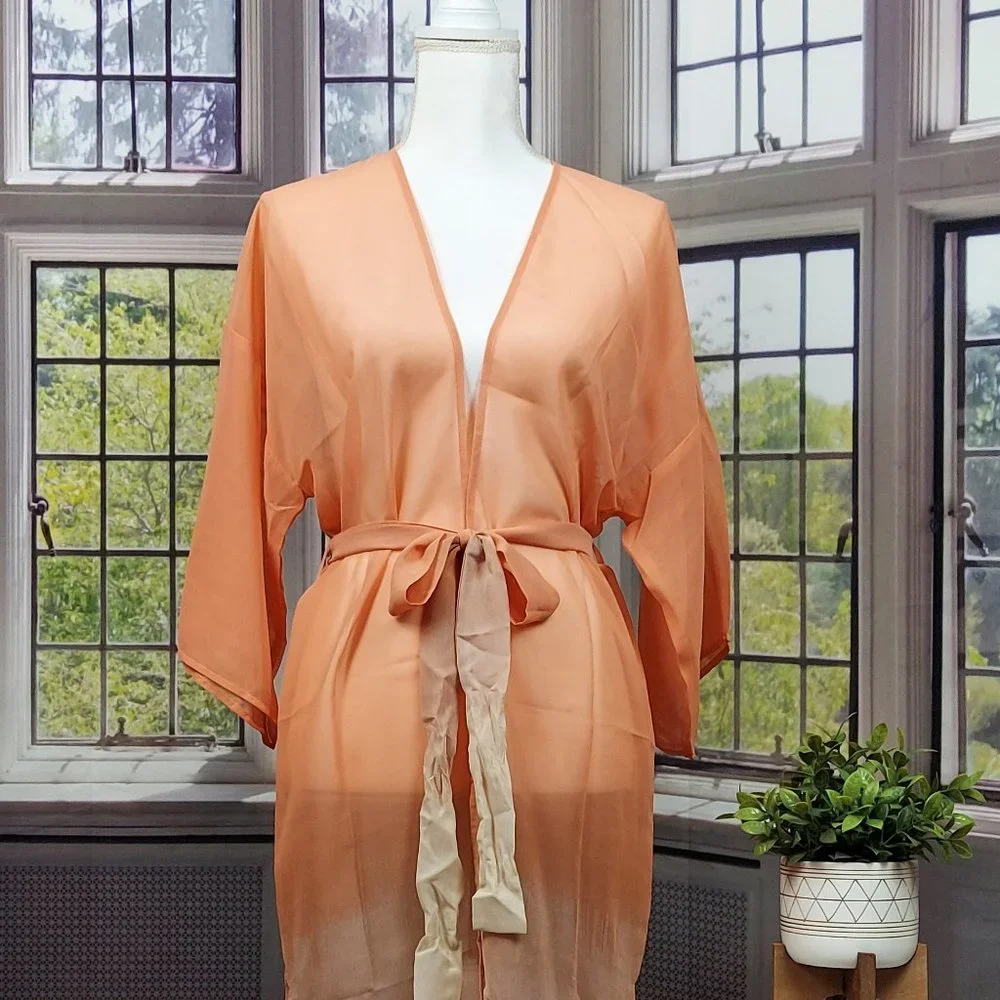 NWT SONOMA OMBRE' BELTED KIMONO (OS / CORAL)